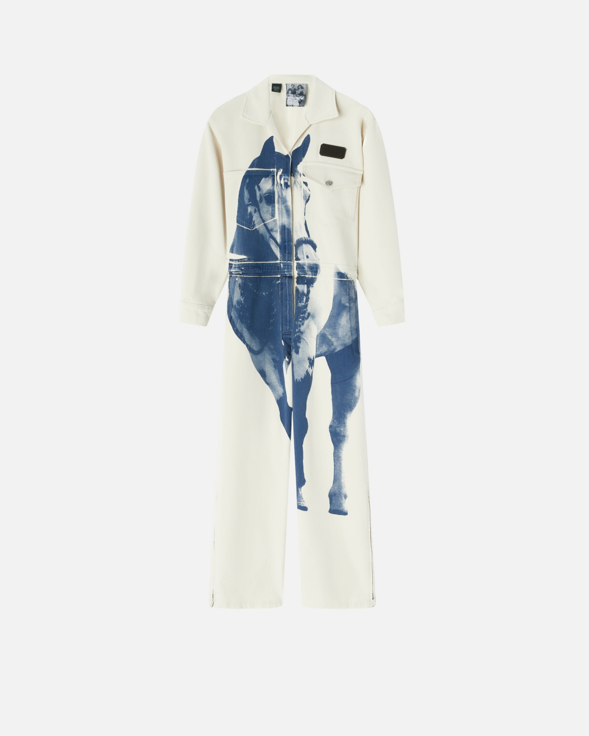Pinko Reimagine By Pinko X Patrick Mc Dowell Workwear Jumpsuit With Horse Print Natural/Blue