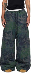 LU'U DAN Navy & Green Wadded Bontans Sweatpants
