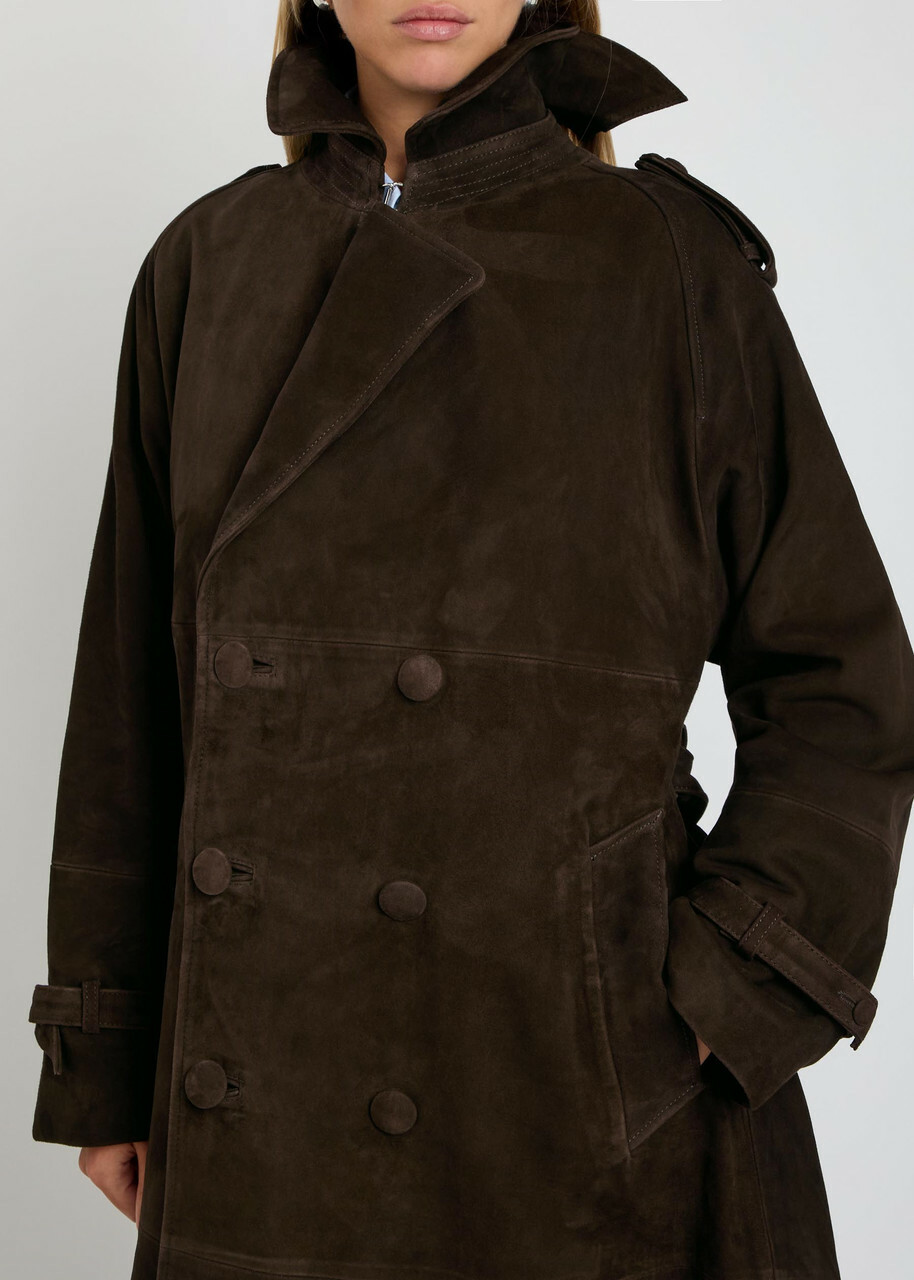 Aaron Esh Double-breasted Suede Trench Coat Brown