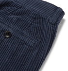 Thom Browne - Navy Slim-Fit Cropped Garment-Dyed Cotton-Corduroy Trousers - Navy