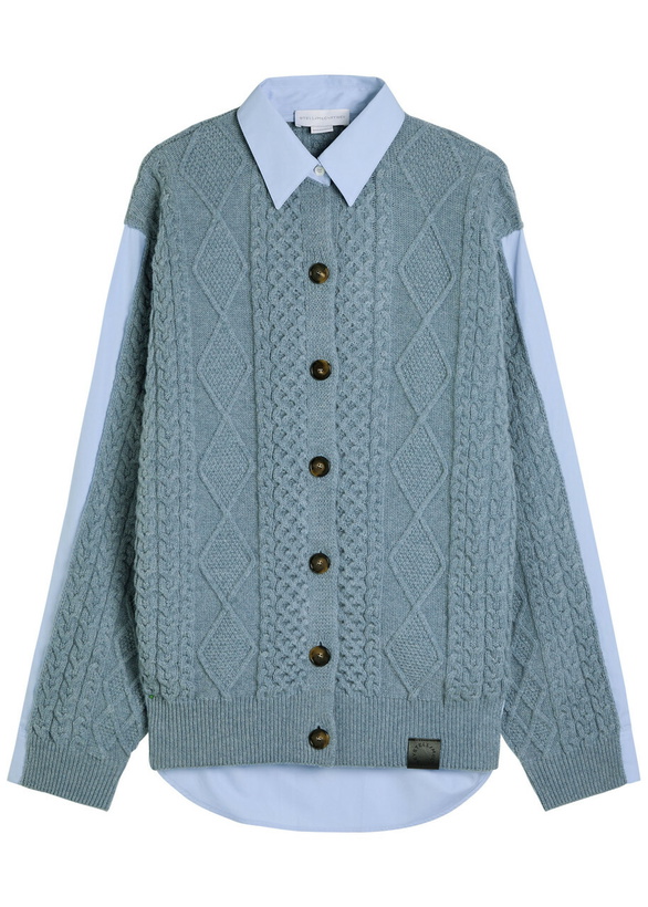 Photo: Stella Mccartney Cardigan-effect Wool and Cotton-poplin Shirt Blue
