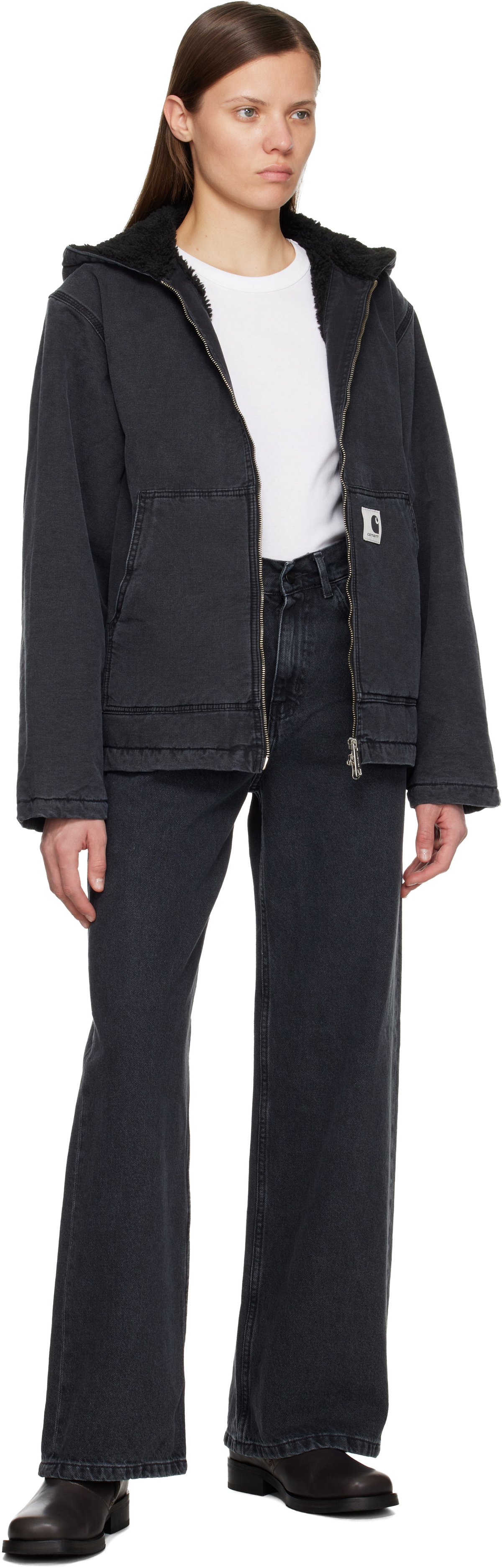 Carhartt Work In Progress Black Hooded Mitch Bomber Jacket