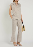 Vince Ticking Striped Linen and Cotton-blend Blouse Taupe