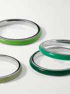 Fry Powers - Ombré Set of Four Silver and Enamel Rings - Green