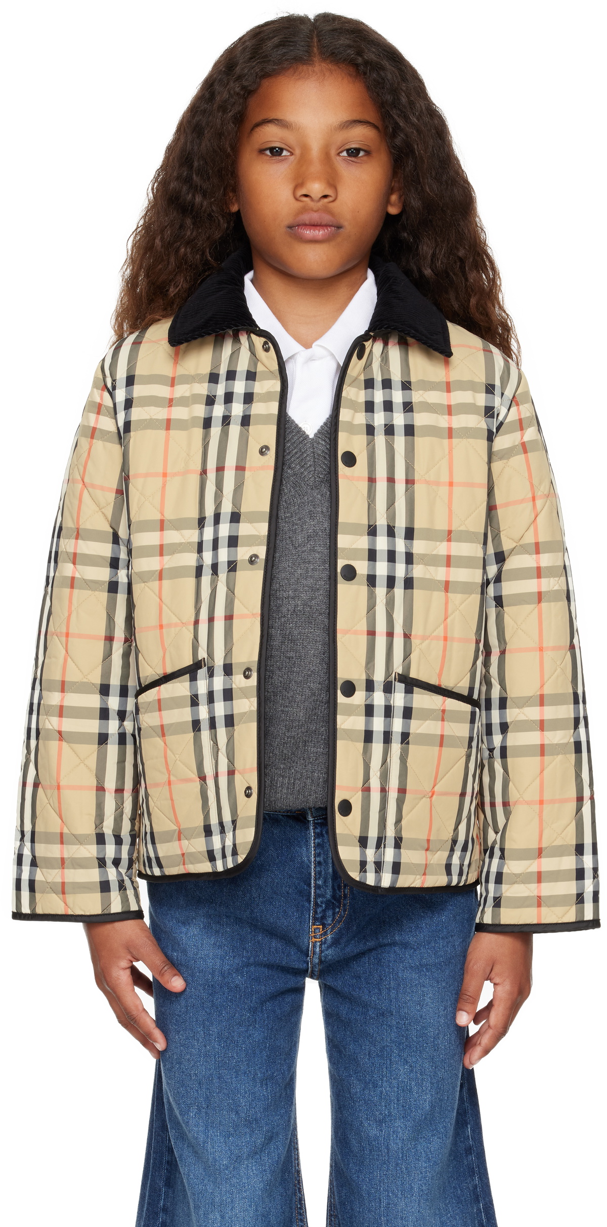 Burberry Kids Beige Quilted Check Jacket