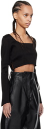 Mame Kurogouchi Black Cropped Long Sleeve T-Shirt