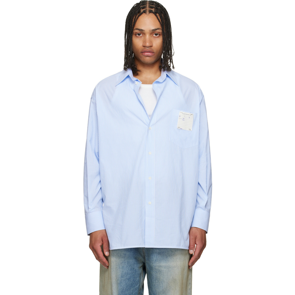 MM6 Maison Margiela Blue Striped Poplin Shirt MM6 Maison Margiela