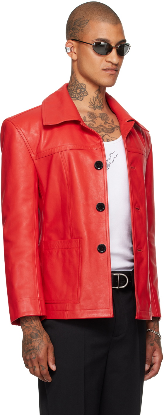 LU'U DAN Red Slim-Fit Creep Leather Jacket