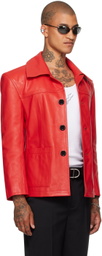 LU'U DAN Red Slim-Fit Creep Leather Jacket