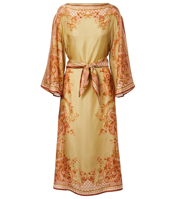 white lace dress gold belt Zimora Gold Buckle Waist Drape Maxi Dress White main image 1