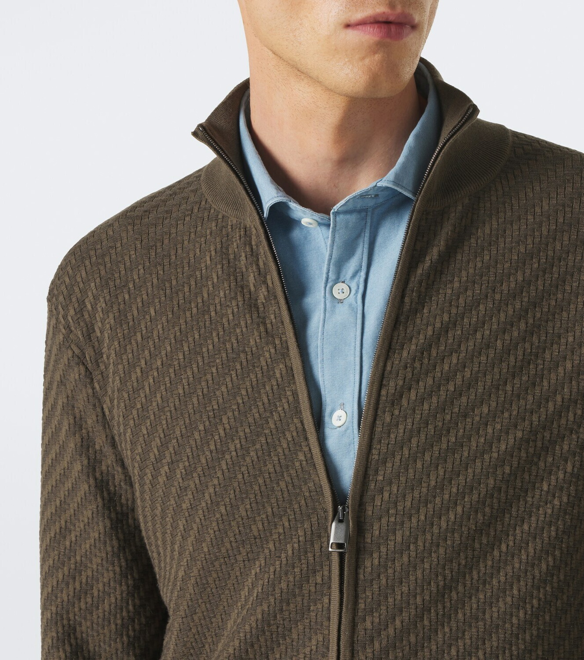 Brioni Jacquard cotton, silk, and cashmere zip-up sweater Brioni