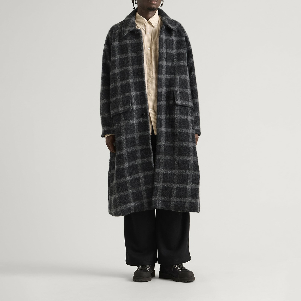 Gander Men's Long Coat in Grey Windowpane