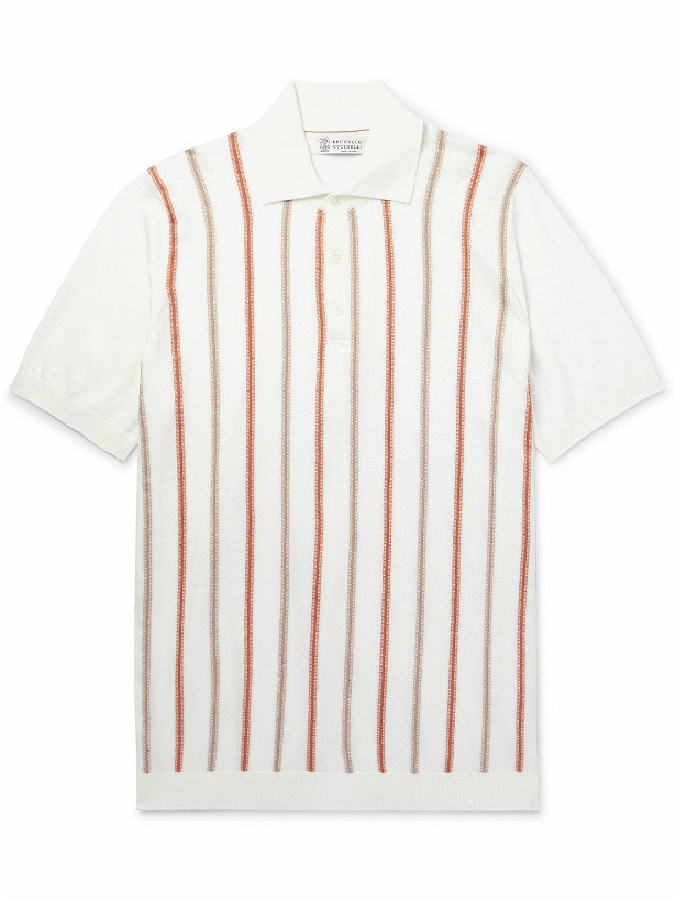 Photo: Brunello Cucinelli - Striped Cotton Polo Shirt - White