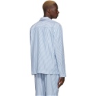 Sunspel Blue and White Striped Pyjama Shirt