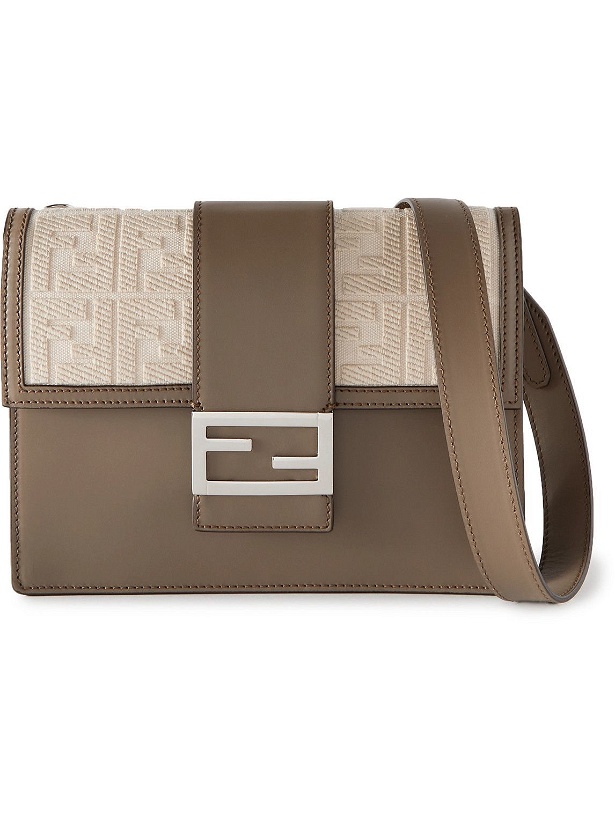 Photo: Fendi - Mini Logo-Embroidered Canvas-Trimmed Leather Messenger Bag