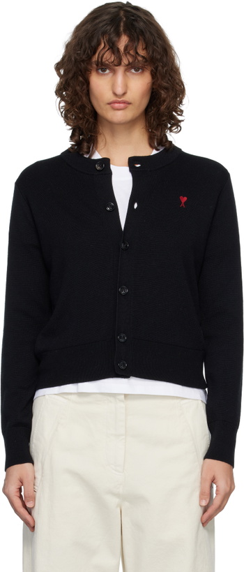 Photo: AMI Paris Black Wool Crewneck Ami de Coeur Cardigan