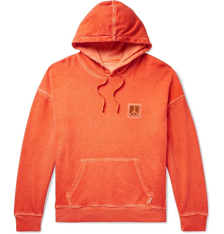 Photo: Saturdays NYC - Grande Peace Embroidered Pigment-Dyed Loopback Cotton-Jersey Hoodie - Orange
