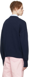 AMI Alexandre Mattiussi SSENSE Exclusive Navy Ami de Cœur Sweater