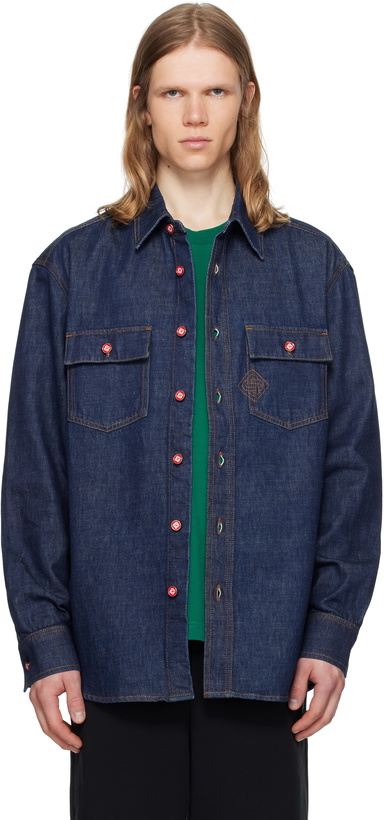 Photo: Casablanca Navy Logo Embroidery Denim Shirt