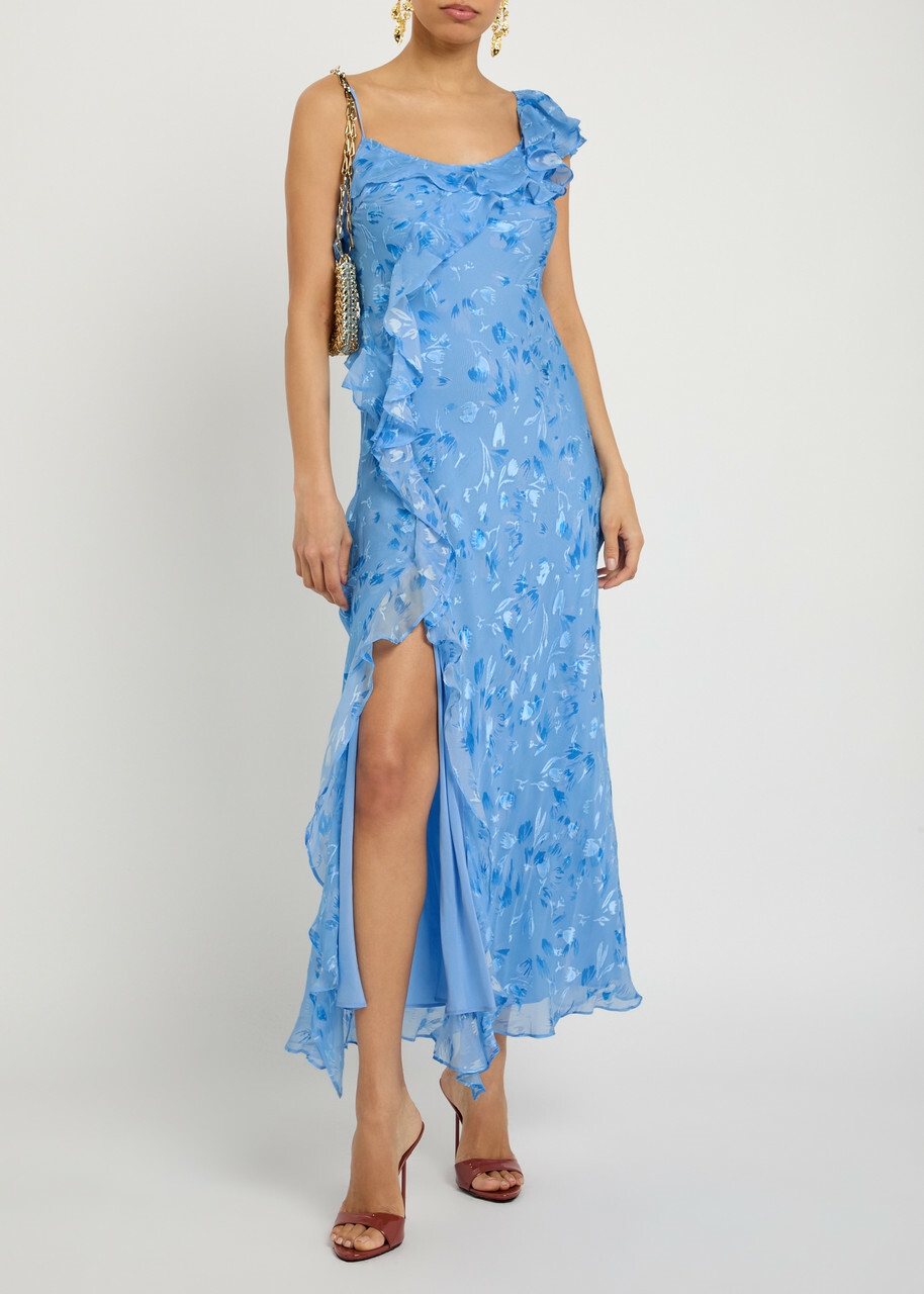 Rixo Ester Devoré Silk-blend Maxi Dress Blue