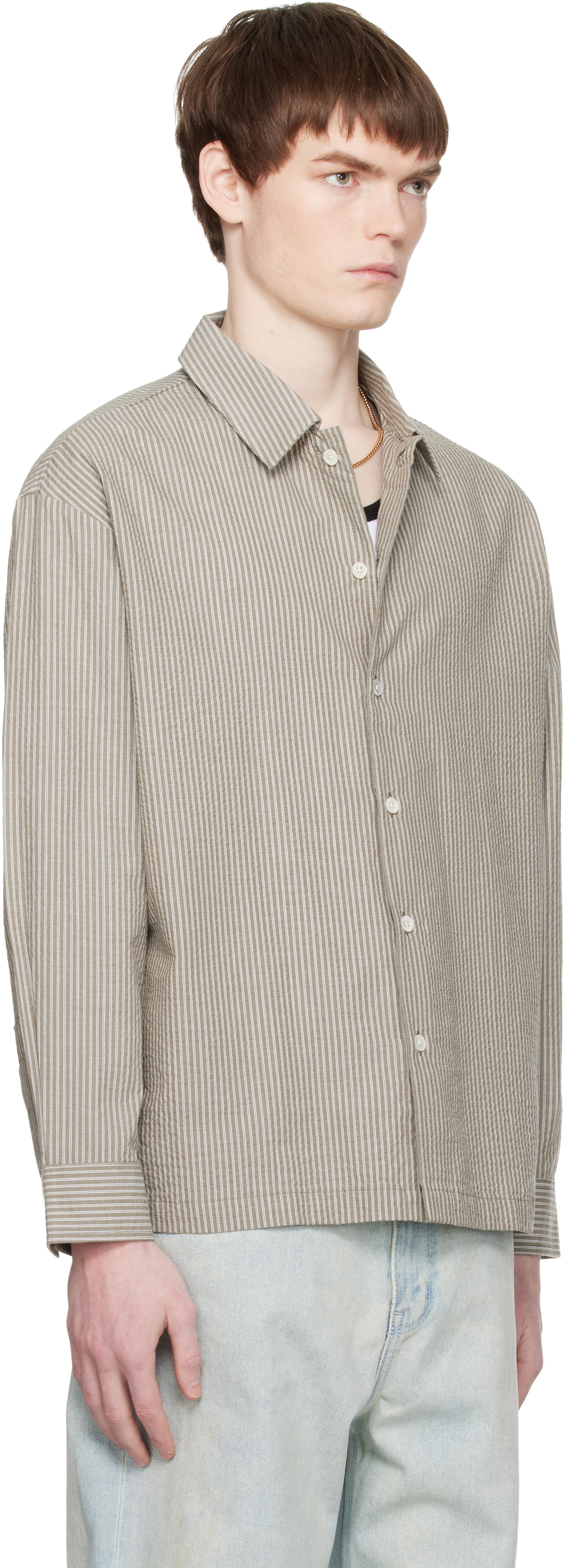 COOR Khaki Stripe Cotton Lounge Shirt