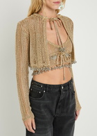 Rabanne Bead-embellished Metallic Crochet Cardigan Gold