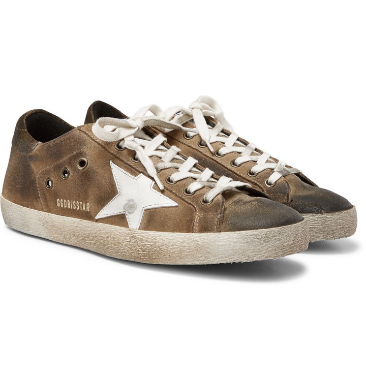 Photo: Golden Goose Deluxe Brand - Superstar Distressed Suede and Leather Sneakers - Men - Green