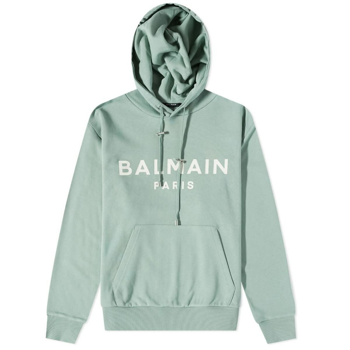 Photo: Balmain Men's Paris Logo Hoody in Jade/Natural