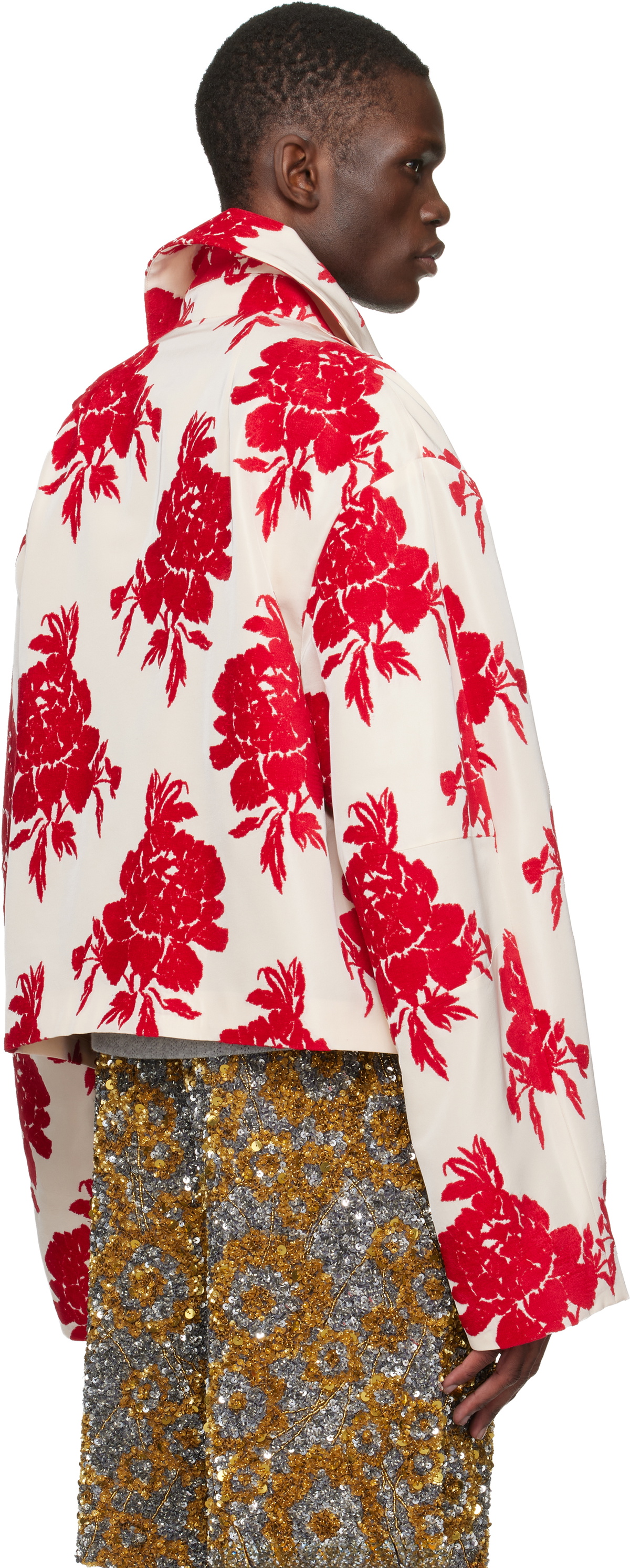 Dries Van Noten Red & Off-White Floral Jacket