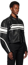 System Black & White Striped Leather Jacket
