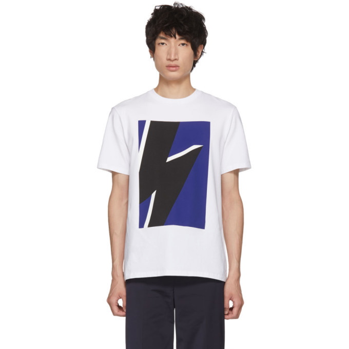 Photo: Neil Barrett White and Blue Pop Art Thunderbolt T-Shirt