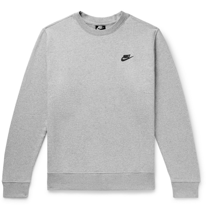 Photo: NIKE - Sportswear Logo-Appliquéd Mélange Fleece-Back Cotton-Blend Jersey Sweatshirt - Gray