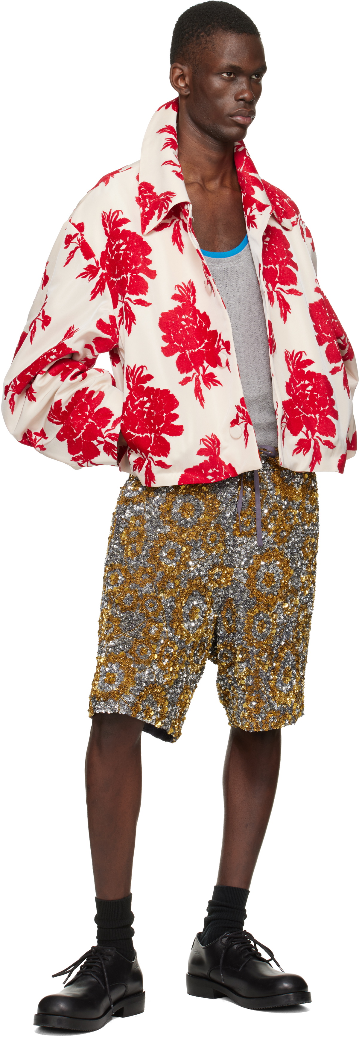 Dries Van Noten Red & Off-White Floral Jacket