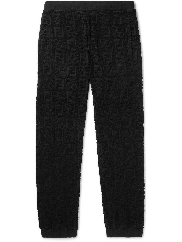 Photo: Fendi - Tapered Logo-Jacquard Cotton-Blend Jersey Sweatpants - Black