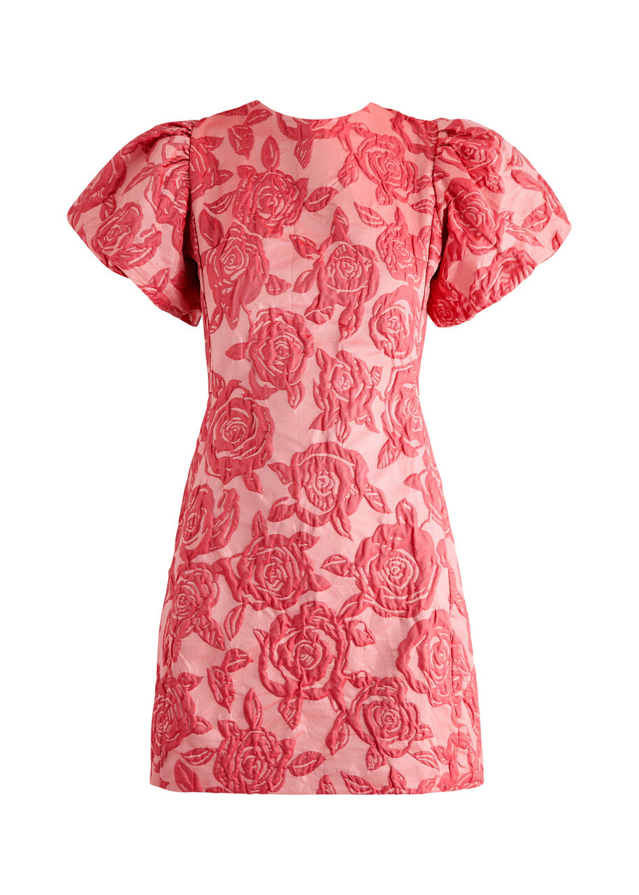 Sister Jane Grace Floral-jacquard Cloqué Mini Dress Red