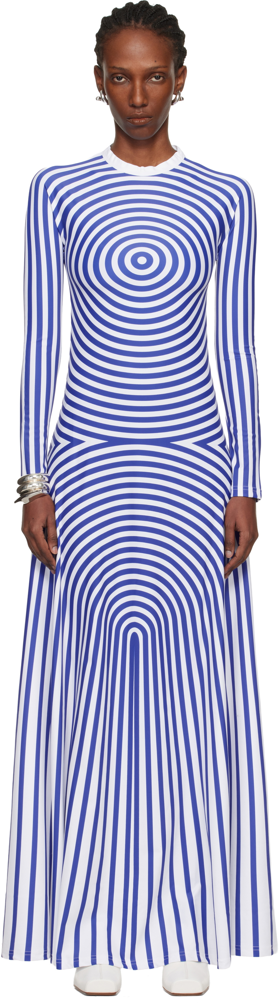 Jean Paul Gaultier White & Blue 'The Long Target' Maxi Dress