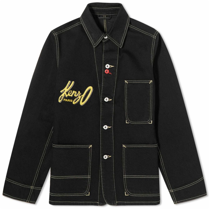 Photo: Kenzo Paris Men's Kenzo Archive Logo Workwear Jacket in Rinse Black Denim
