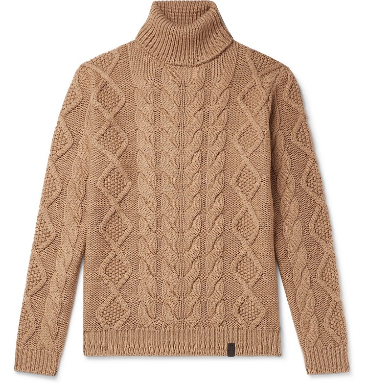 Photo: Tod's - Cable-Knit Merino Wool Rollneck Sweater - Neutrals
