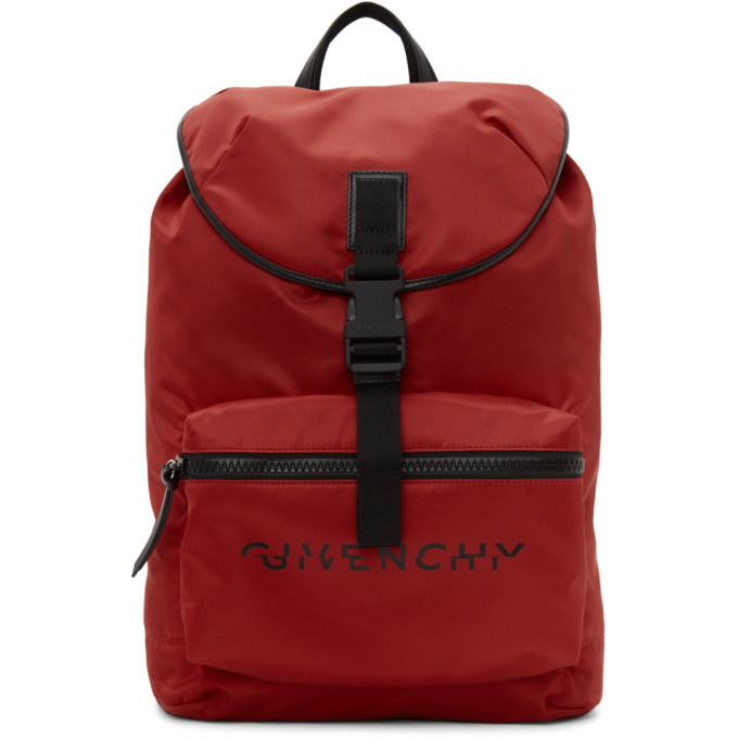 Photo: Givenchy Red Split Logo Packaway Backpack