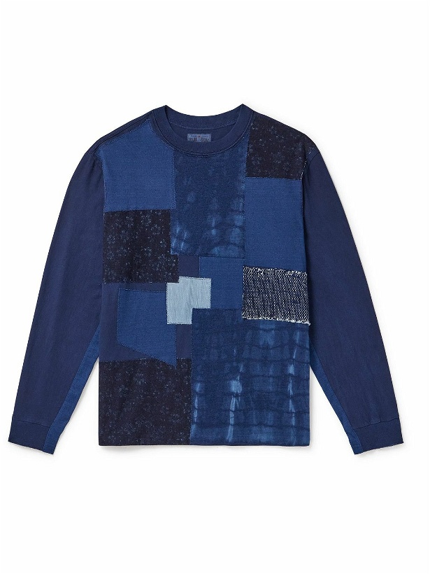 Photo: Blue Blue Japan - Patchwork Indigo-Dyed Cotton-Jersey T-Shirt - Blue