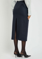Blaze Milano Maine Sussex Longuette Wool Midi Skirt Dark Blue