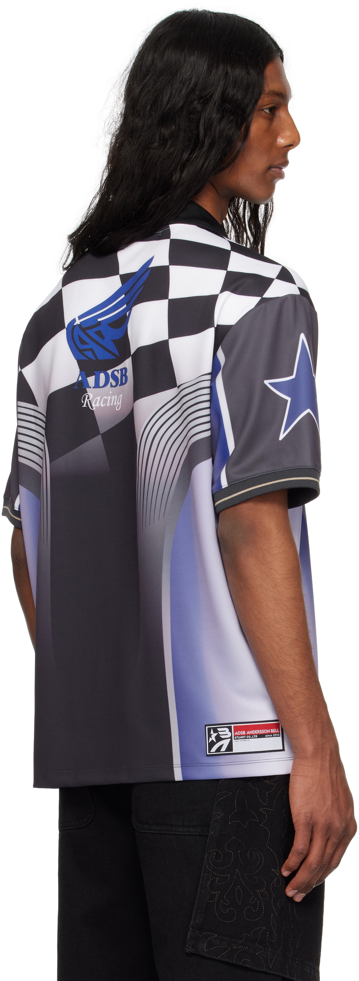 Andersson Bell Blue & Black Checkerboard Racing Polo