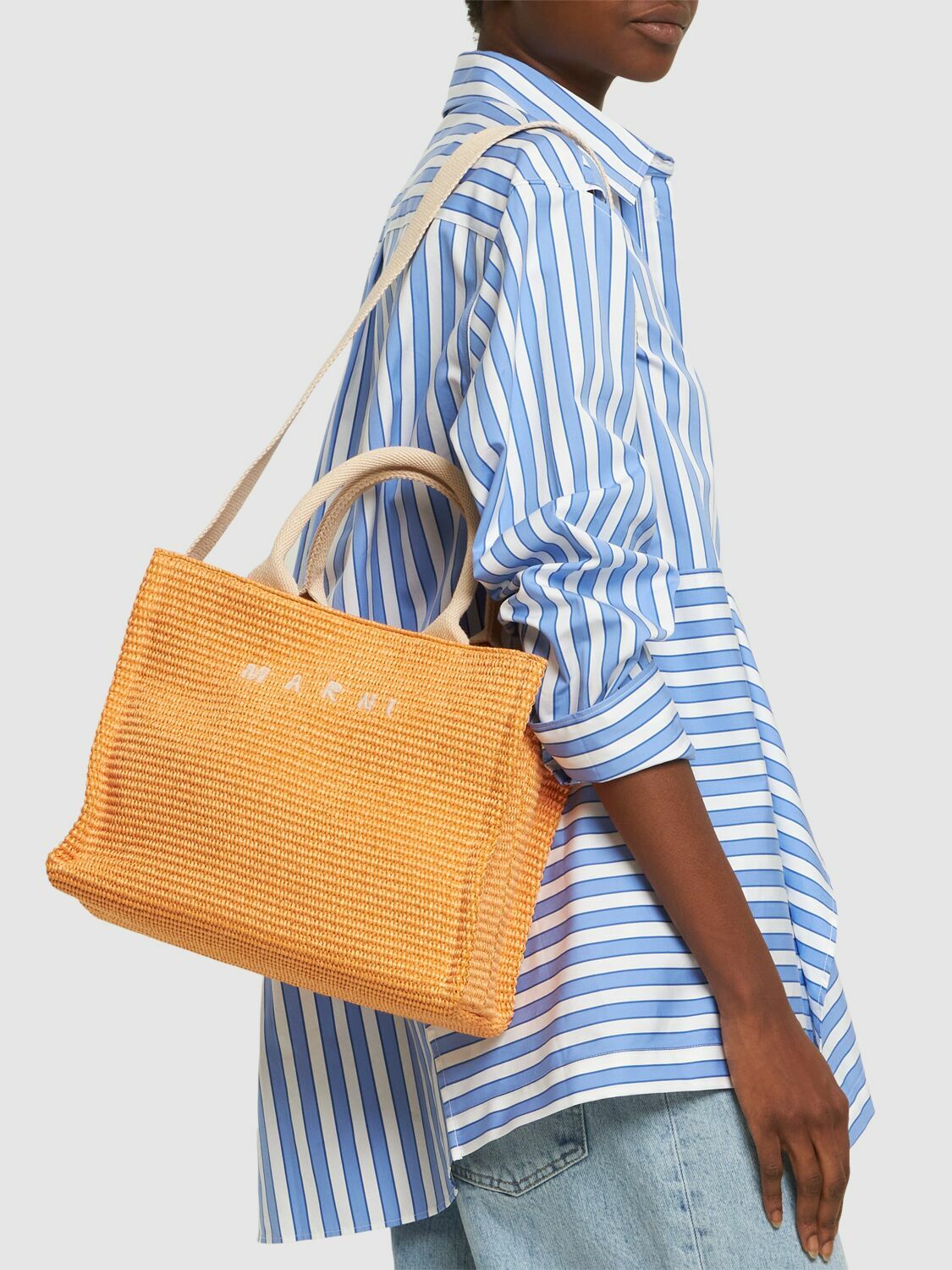 トートバッグ Marni SMALL RAFIA EFFECT TOTE BAG Natural-coloured raffia-effect Small Tote Bag | Marni