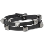 Valentino - Valentino Garavani Rockstud Leather and Ruthenium Wrap Bracelet - Black