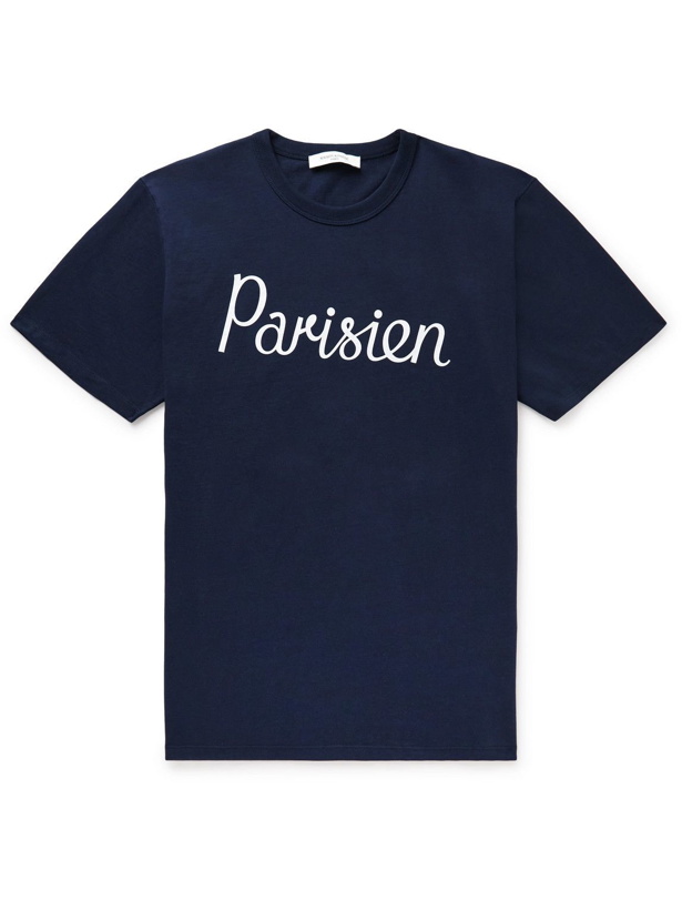 Photo: Maison Kitsuné - Printed Cotton-Jersey T-Shirt - Blue