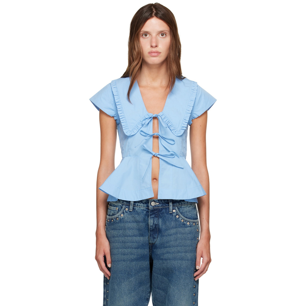 GANNI Blue Cotton Poplin Blouse