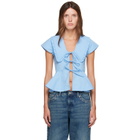 GANNI Blue Cotton Poplin Blouse