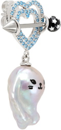JIWINAIA Silver & Blue Kitten Baroque Pearl Single Earring