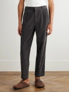 Folk - Signal Straight-Leg Pleated Cotton-Corduory Trousers - Black