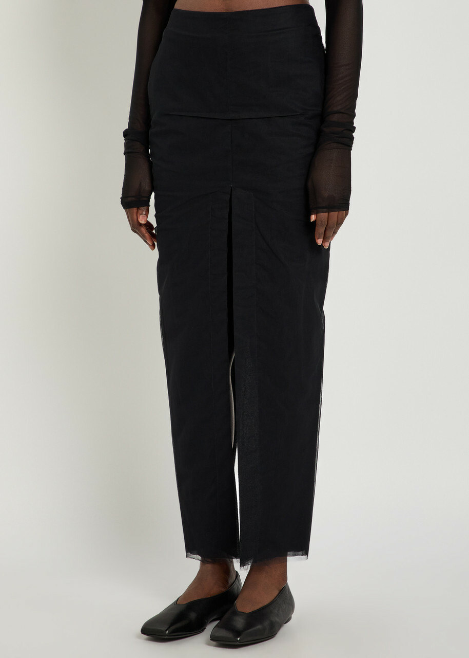 Rick Owens Sliced Tulle Midi Skirt Black